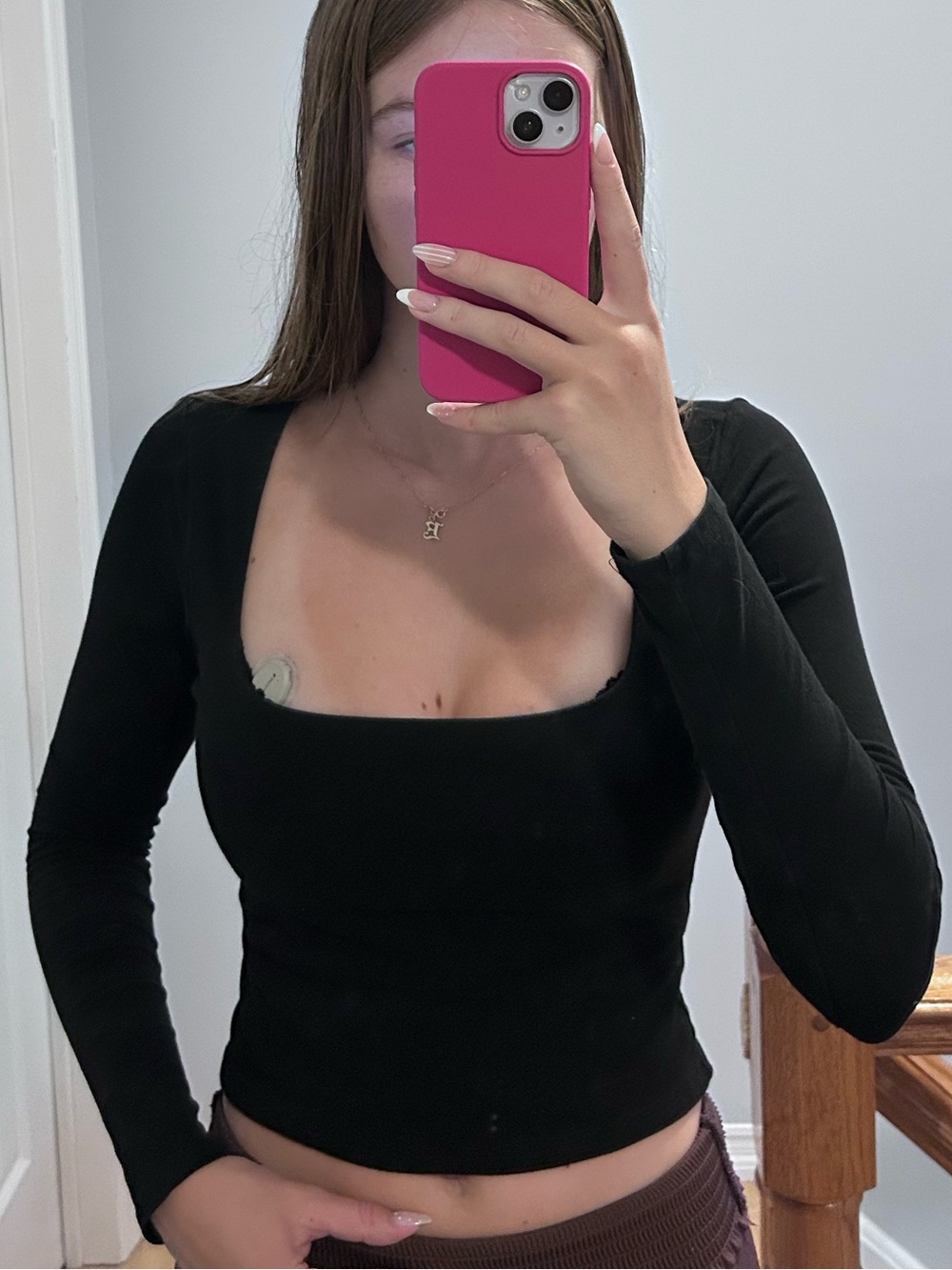 Garage Black Square Neck Long Sleeve Top
